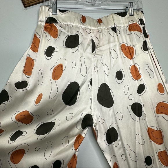 IZA A Monogram Lounge Collection Silk Blend White Printed Pants Size 12 - Picture 6 of 10